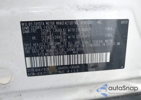 2020 Toyota Rav4 Le from USA, damaged, VIN 4T3LWRFV5LU010526